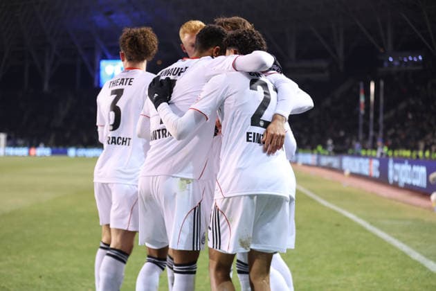 21 01 2026, Football UEFA Champions League, Qarabag Agdam FK Eintracht Frankfurt, v l , Goal celebration, celebrate the goal by Fares Chaibi Eintracht Frankfurt , Goal celebration, celebrate the goal DFL DFB REGULATIONS PROHIBIT ANY USE OF PHOTOGRAPHS AS IMAGE SEQUENCES AND OR QUASI VIDEO xdcx Copyright: HMBxMedia Claus