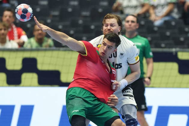 Germany Portugal, EHF Handball European Championship 2026 Francisco Costa Portugal, 26 before Tom Kiesler Germany, 30 Handball EHF European Championship, international match between Germany and Portugal on January 22, 2026 in Herning Denmark , Herning Denmark Jyske Bank Boxen