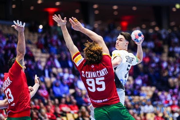 Throw Goal Miro Schluroff Germany, 05 DEN, Germany vs Portugal, Handball, EHF European Championship 2026, Main Round, Matchday 1, 22 01 2026 DEN, Germany vs Portugal, Handball, EHF European Championship 2026, Main Round, Matchday 1, 22 01 2026 Herning Copyright: xEibner-Pressefoto MarcelxvonxFehrnx EP_MFN