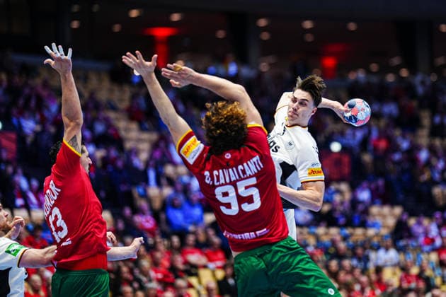 Throw Goal Miro Schluroff Germany, 05 DEN, Germany vs Portugal, Handball, EHF European Championship 2026, Main Round, Matchday 1, 22 01 2026 DEN, Germany vs Portugal, Handball, EHF European Championship 2026, Main Round, Matchday 1, 22 01 2026 Herning Copyright: xEibner-Pressefoto MarcelxvonxFehrnx EP_MFN