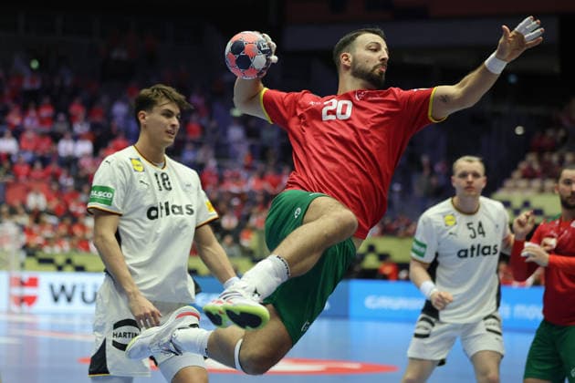 Germany Portugal, EHF Handball European Championship 2026 Miguel Neves Portugal, 20 past Julian Köster Germany, 18 Handball EHF European Championship, international match between Germany and Portugal on January 22, 2026 in Herning Denmark , Herning Denmark Jyske Bank Boxen