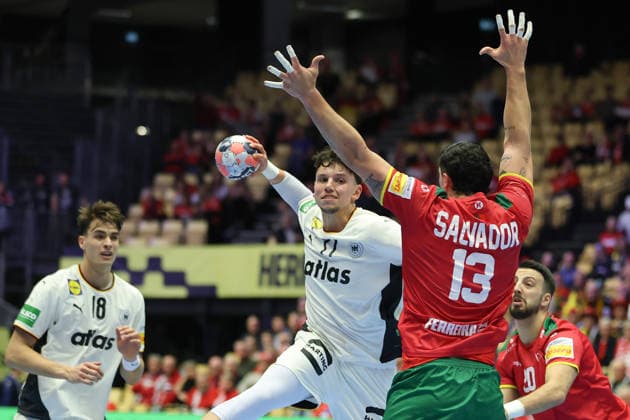 Germany Portugal, EHF Handball European Championship 2026 Marko Grgic Germany, 71 vs Salvador Salvador Portugal, 13 Handball EHF European Championship, International match between Germany and Portugal on January 22, 2026 in Herning Denmark , Herning Denmark Jyske Bank Boxing