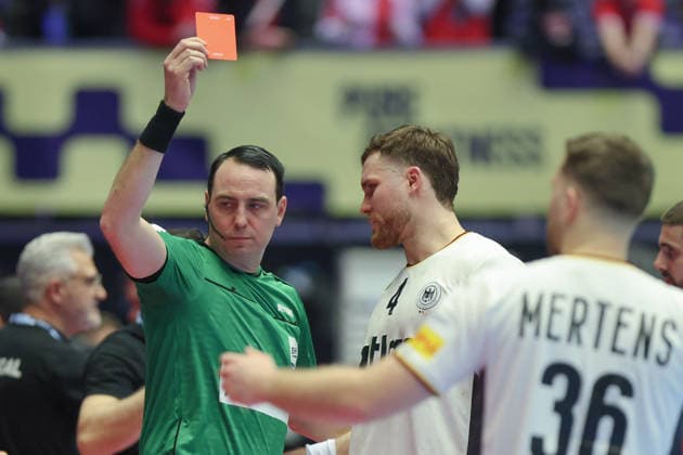Germany Portugal, EHF European Handball Championship 2026 Johannes Golla Germany, 4 gets the red card Handball EHF European Championship, international match between Germany and Portugal on January 22, 2026 in Herning Denmark , Herning Denmark Jyske Bank Boxen