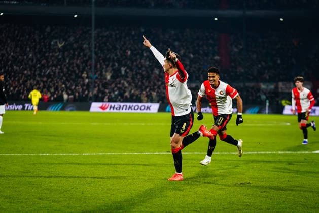 UEFA Europa League: Feyenoord v SK Sturm Graz Rotterdam - Tsuyoshi Watanabe of Feyenoord Rotterdam, Goncalo Borges of Feyenoord Rotterdam during the seventh match of the UEFA Europa League 2025 2026. The match is set between Feyenoord and SK Sturm Graz at Stadion Feijenoord De Kuip on 22 January 2026 in Rotterdam, The Netherlands. (VK Sportphoto Danny de Groot) Copyright: xDannyxdexGrootx