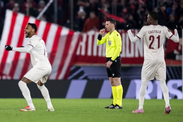 260122 Referee Georgi Kabakov, during the UEFA Europa League football match between Brann and Midtjylland on January 22, 2026 in Bergen Photo Marius Simensen BILDBYRAN COP 238 MM0054 bbeng fotboll football soccer fotball uefa europa league brann midtjylland  Copyright: MARIUSxSIMENSEN BB260122ZJ013
