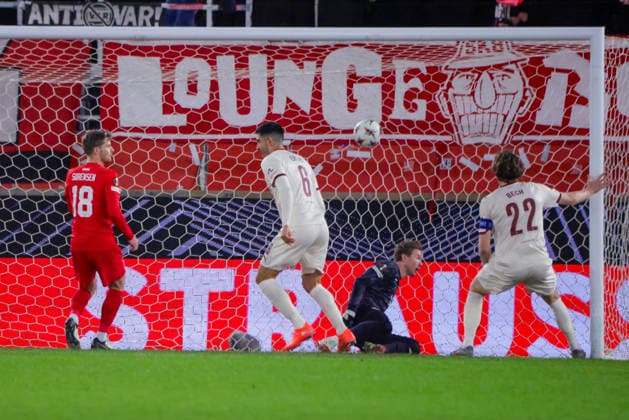 UEFA Europa League SK Brann FC Midtjylland Bergen 20260122 FC Midtjylland Martin Erlic scores in the UEFA Europa Leauge match between SK Brann and FC Midtjylland at Brann Stadium Photo Paul S Amundsen NTB Bergen Norway EDITORIAL USE ONLY RESTRICTED USE FOR BETTING COMPANIES  Copyright: xPaulxS.xAmundsenx xNTBx