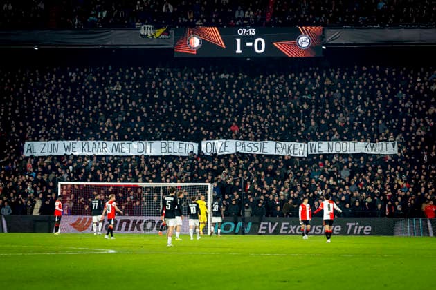 Supporters of SC Feyenoord Rotterdam during the match SC Feyenoord Rotterdam vs SK Sturm Graz at the for the Europa League League phase Matchday 7 season 2025 2026 in ROTTERDAM, Netherlands on 22 january 2026, photo by Marcel van Dorst EYE4images DeFodi Images