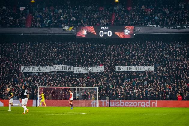 ROTTERDAM , 22-01-2026 , Stadium Feijenoord de Kuip , season 2025 2026 , UEFA Europa League football , match between Feyenoord - Sturm Graz , banner by fans of Feyenoord Feyenoord - Sturm Graz  x200999249x Copyright: