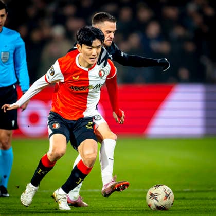 SC Feyenoord Rotterdam midfielder Inbeom wang, SK Sturm Graz midfielder Tomi Horvat during the match SC Feyenoord Rotterdam vs SK Sturm Graz at the for the Europa League League phase Matchday 7 season 2025 2026 in ROTTERDAM, Netherlands on 22 january 2026, photo by Marcel van Dorst EYE4images DeFodi Images