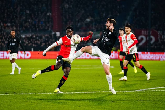 UEFA Europa League: Feyenoord v SK Sturm Graz Rotterdam - Jordan Lotomba of Feyenoord Rotterdam, Otar Kiteishvili of Sturm Graz during the seventh match of the UEFA Europa League 2025 2026. The match is set between Feyenoord and SK Sturm Graz at Stadion Feijenoord De Kuip on 22 January 2026 in Rotterdam, The Netherlands. (VK Sportphoto Danny de Groot) Copyright: xDannyxdexGrootx