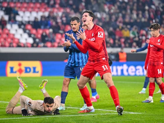 Igor MatanoviÄ‡ SC Freiburg gestures during the UEFA Europa League 2025 26 League Phase MD7 match between SC Freiburg and Maccabi Tel Aviv FC at Stadion am Wolfswinkel on January 22, 2026 in Freiburg im Breisgau, Germany Photo by Harry Langer DeFodi Images