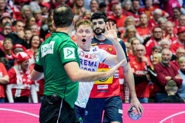 Handball European Championship 2026 Spain Norway Herning, Denmark 20260122 Norway s August Pedersen during the European Championship handball match between Spain and Norway at Boxen arena in Herning Photo Stian Lysberg Solum NTB Herning Denmark EDITORIAL USE ONLY RESTRICTED USE FOR BETTING COMPANIES  Copyright: xStianxLysbergxSolumx xNTBx