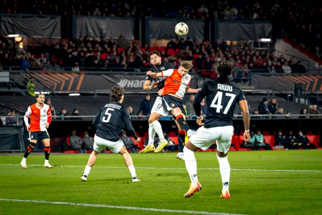 SC Feyenoord Rotterdam midfielder Sem Steijn, SK Sturm Graz midfielder Emir Karic during the match SC Feyenoord Rotterdam vs SK Sturm Graz at the for the Europa League League phase Matchday 7 season 2025 2026 in ROTTERDAM, Netherlands on 22 january 2026, photo by Marcel van Dorst EYE4images DeFodi Images