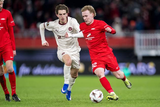260122 Markus Haaland of Brann during the UEFA Europa League football match between Brann and Midtjylland on January 22, 2026 in Bergen Photo Marius Simensen BILDBYRAN COP 238 MM0054 bbeng fotboll football soccer fotball uefa europa league brann midtjylland  Copyright: MARIUSxSIMENSEN BB260122ZR023
