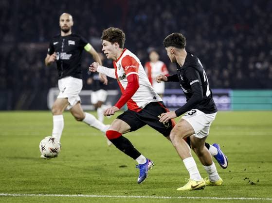ROTTERDAM - (l-r) Jordan Bos of Feyenoord and Arjan MaliÄ‡ of Sturm Graz during the UEFA Europa League match between Feyenoord and SK Sturm Graz at Feyenoord Stadion de Kuip on January 22, 2026, in Rotterdam, Netherlands. BAS CZERWINSKI ANP UEFA Europa League 2025 26 League Phase MD7 2025-2026 xVIxANPxSportx xxANPxIVx 548258718 originalFilename: 548258718.jpg
