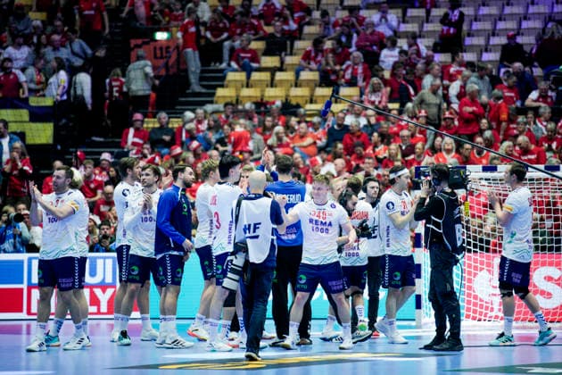 Handball European Championship 2026 Spain Norway Herning, Denmark 20260122 Norways August Pedersen celebrates after the European Championship handball match between Spain and Norway at the Boxen arena in Herning Photo Stian Lysberg Solum NTB Herning Denmark EDITORIAL USE ONLY RESTRICTED USE FOR BETTING COMPANIES  Copyright: xStianxLysbergxSolumx xNTBx