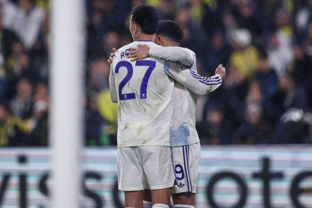 Jadon Sancho of Aston Villa and Morgan Rogers of Aston Villa celebrate but the goal is disallowed Fenerbache v Aston Villa, UEFA Europa League, Group Stage, Football, Sukru Saracoglu Stadium, Istanbul, Turkiye - 22 Jan 2026Istanbul Sukru Saracoglu Stadium Turkey EDITORIAL USE ONLY No use with unauthorised audio, video, data, fixture lists, club league logos or live services. Online in-match use limited to 120 images, no video emulation. No use in betting, games or single club league player publications. Copyright: xRaddadxJebarah Shutterstockx 16348379co