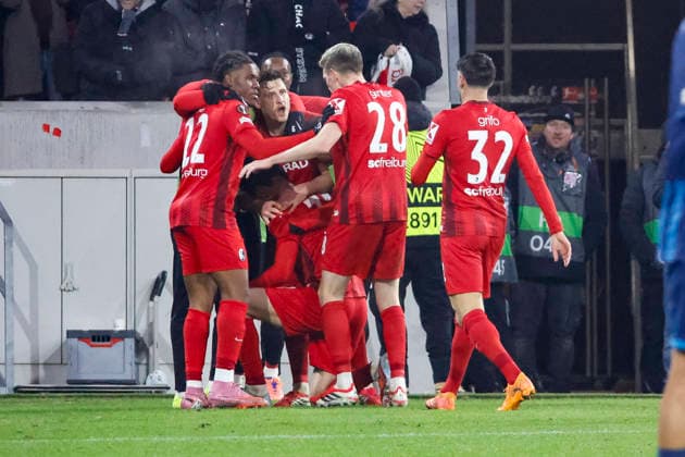 Goal celebration SC Freiburg at 1 0 by Igor Matanovic SC Freiburg, 31 , Germany, Soccer, UEFA Europa League, Matchday 7, 2025 2026, SC Freiburg vs Maccabi Tel Aviv, Europa Park Stadion, Freiburg im Breisgau, 22 01 2026 Freiburg im Breisgau Europa Park Stadion Germany Copyright: xGrantxHubbsx