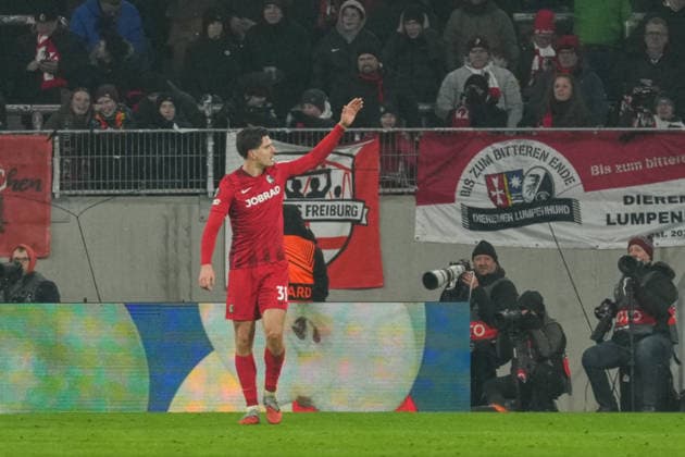 UEFA Europa League SC Freiburg vs Maccabi Tel Aviv, 11 12 2026 Goal celebration for 1 0 by Igor Matanovic SC Freiburg, 31 UEFA Europa League SC Freiburg vs Maccabi Tel Aviv, Europa Park Stadium, 11 12 2026 Copyright: xBEAUTIFULxSPORTS Boscox