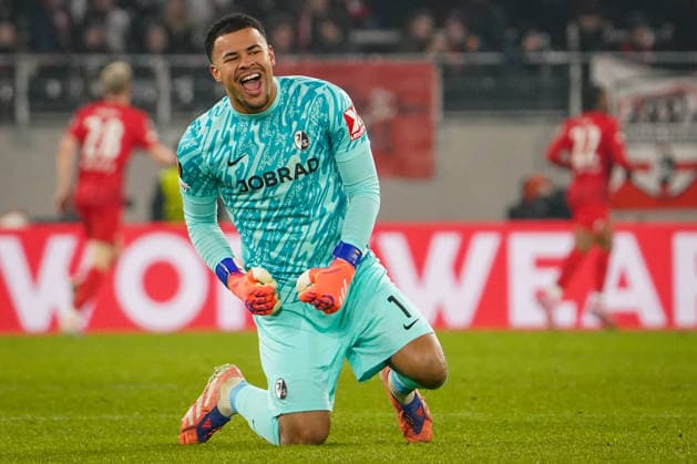 Football UEFA Europa League 2025 26, Matchday 7 SC Freiburg vs Maccabi Tel Aviv Europa Park Stadion Freiburg Noah Atubolu SC Freiburg, 01 Goal and goal celebration, joy, emotions, cheers Copyright: xJOERANxSTEINSIEKx