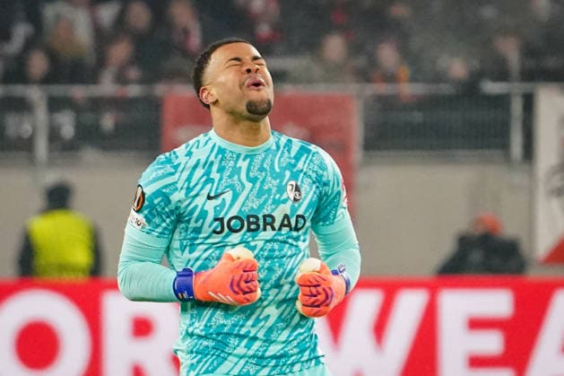 Football UEFA Europa League 2025 26, Matchday 7 SC Freiburg vs Maccabi Tel Aviv Europa Park Stadion Freiburg Noah Atubolu SC Freiburg, 01 Goal and goal celebration, joy, emotions, cheers Copyright: xJOERANxSTEINSIEKx