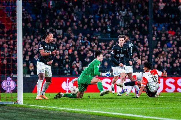 ROTTERDAM , 22-01-2026 , Stadium Feijenoord de Kuip , season 2025 2026 , UEFA Europa League football , match between Feyenoord - Sturm Graz , Feyenoord player Goncalo Albuquerque Borges scores the 3-0 Feyenoord - Sturm Graz  x201000590x Copyright: