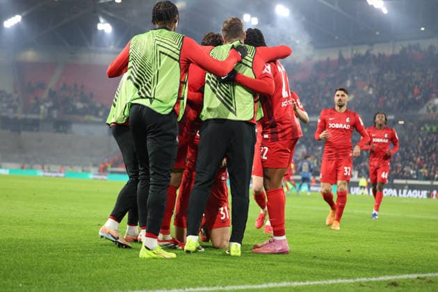 22 01 2026, xrekx, Football UEFA Europa League, SC Freiburg Maccabi Tel Aviv v l Torjubel nach dem Tor zum celebrating the goal celebrate 1 0 durch Igor Matanovic SC Freiburg DFL DFB REGULATIONS PROHIBIT ANY USE OF PHOTOGRAPHS as IMAGE SEQUENCES and or QUASI VIDEO Freiburg