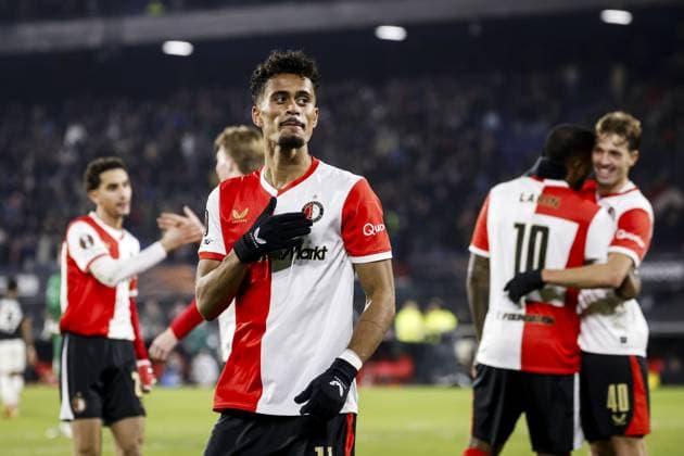 ROTTERDAM - Goncalo Borges of Feyenoord celebrates scoring the 3-0 goal during the UEFA Europa League match between Feyenoord and SK Sturm Graz at Feyenoord Stadion de Kuip on January 22, 2026, in Rotterdam, Netherlands. BAS CZERWINSKI ANP UEFA Europa League 2025 26 League Phase MD7 2025-2026 xVIxANPxSportx xxANPxIVx 548262658 originalFilename: 548262658.jpg