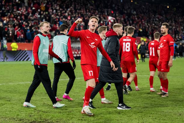 260122 Joachim Soltvedt of Brann celebrates after 3 3 during the UEFA Europa League football match between Brann and Midtjylland on January 22, 2026 in Bergen Photo Marius Simensen BILDBYRAN COP 238 MM0054 bbeng fotboll football soccer fotball uefa europa league brann midtjylland jubel  Copyright: MARIUSxSIMENSEN BB260122ZL028