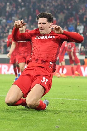22 01 2026, xrekx, Football UEFA Europa League, SC Freiburg Maccabi Tel Aviv v l Torjubel nach dem Tor zum celebrating the goal celebrate 1 0 durch Igor Matanovic SC Freiburg DFL DFB REGULATIONS PROHIBIT ANY USE OF PHOTOGRAPHS as IMAGE SEQUENCES and or QUASI VIDEO Freiburg