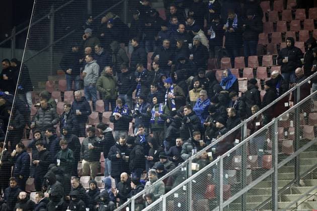 UTRECHT - Genk supporters during the UEFA Europa League match between FC Utrecht and KRC Genk at the Galgenwaard Stadium on January 22, 2026, in Utrecht, Netherlands. ROBIN VAN LONKHUIJSEN ANP UEFA Europa League 2025 26 League Phase MD7 2025-2026 xVIxANPxSportx xxANPxIVx 548263363 originalFilename: 548263363.jpg