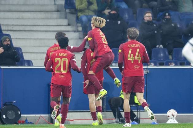 Celebration at Salzburg after the 2 0 by Kerim Alajbegovic 27 FC Red Bull Salzburg , with Edmund Baidoo 20 FC Red Bull Salzburg , Sota Kitano 8 FC Red Bull Salzburg and Jannik Schuster 44 FC Red Bull Salzburg , FC Salzburg vs FC Basel 1893, Football, Men, UEFA Europa League, Season 2025 2026, League phase, Matchday 7, 22 01 2026 Wals Siezenheim Salzburg Austria Copyright: xkolbert-press MartinxAgüerax