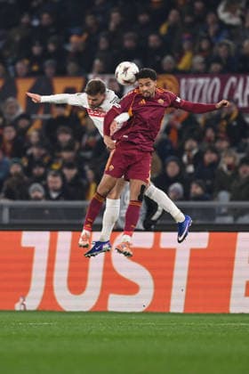 Maximilian Mittelstadt of VfB Stuttgart 1893 and Devyne Rensch of A.S. Roma are in action during the UEFA Europa League phase day 7 football match between between A.S. Roma and VfB Stuttgart 1893 at the Olympic Stadium on January 22, 2026 in Rome, Italy.  Copyright: xDomenicoxCippitelli IPAxSportx xipa-agency.netx xx IPA_70429976 IPA_Agency_IPA70429976