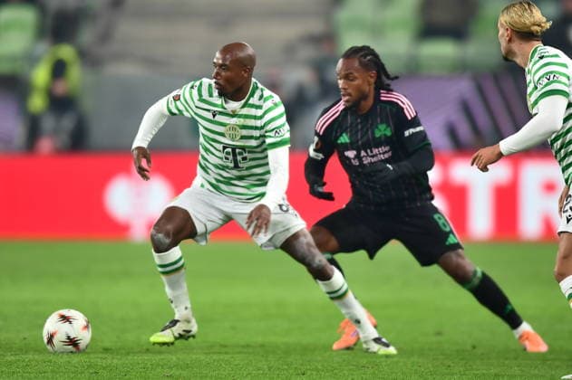 UEFA Europa League, Ferencvaros vs Panathinaikos - Renato Sanches of Panathinaikos in action against Julio Romao of Ferencvaros during the UEFA Europa League league phase matchday 7 soccer match between Ferencvaros and Panathinaikos held at Ferencvaros Stadion in Budapest, Hungary, 22 January 2025. IMAGO ONE INCH PRODUCTIONS BUDAPEST HUNGARY Copyright: xOnexInchxProductionsx 6821693