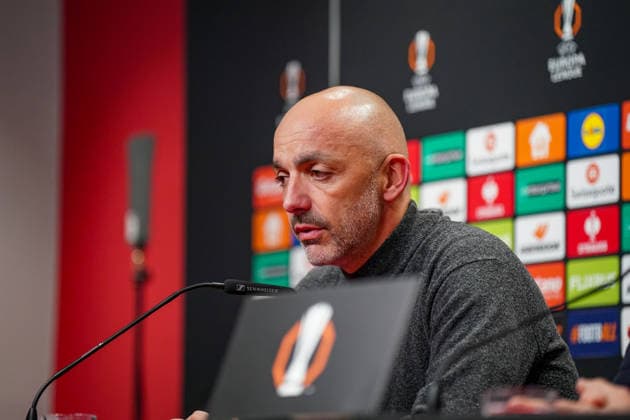 Football UEFA Europa League 2025 26, Matchday 7 SC Freiburg vs Maccabi Tel Aviv Europa Park Stadion Freiburg Å½arko LazetiÄ‡ Zarko Lazetic Coach, Maccabi Tel Aviv Press conference, Media Copyright: xJOERANxSTEINSIEKx