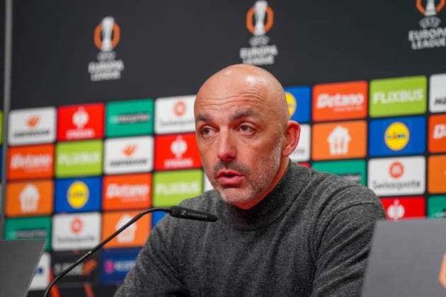 Football UEFA Europa League 2025 26, Matchday 7 SC Freiburg vs Maccabi Tel Aviv Europa Park Stadion Freiburg Å½arko LazetiÄ‡ Zarko Lazetic Coach, Maccabi Tel Aviv Press conference, Media Copyright: xJOERANxSTEINSIEKx