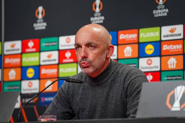 Football UEFA Europa League 2025 26, Matchday 7 SC Freiburg vs Maccabi Tel Aviv Europa Park Stadion Freiburg Å½arko LazetiÄ‡ Zarko Lazetic Coach, Maccabi Tel Aviv Press conference, Media Copyright: xJOERANxSTEINSIEKx