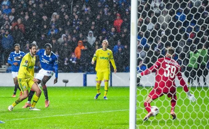 Mohamed Diomande of Rangers scores to give Rangers a 1-0 lead. Rangers v Ludogorets, UEFA Europa League, Group Stage, Football, Ibrox Stadium, Glasgow, Scotland, UK - 22 Jan 2026Glasgow Ibrox Stadium Scotland United Kingdom EDITORIAL USE ONLY No use with unauthorised audio, video, data, fixture lists, club league logos or live services. Online in-match use limited to 120 images, no video emulation. No use in betting, games or single club league player publications. Copyright: xStuartxWallace Shutterstockx 16348417d