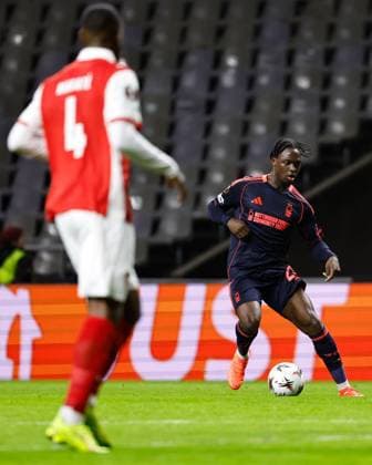 Dilane Bakwa of Nottingham Forest Braga v Nottingham Forest, UEFA Europa League, Group Stage, Football, Braga Municipal Stadium, Braga, Portugal - 22 Jan 2026Braga Braga Municipal Stadium Portugal EDITORIAL USE ONLY No use with unauthorised audio, video, data, fixture lists, club league logos or live services. Online in-match use limited to 120 images, no video emulation. No use in betting, games or single club league player publications. Copyright: xRubenxAlbarran Shutterstockx 16348423v