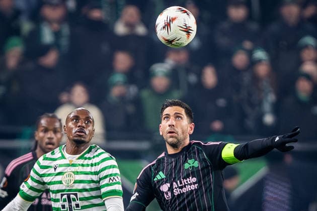 FERENCVAROS - PANATHINAIKOS Julio Romao of Ferencvaros and Tasos Bakasetas of Panathinaikos during the league phase of UEFA Europa league football match between Ferencvarosi TC and Panathinaikos FC. Groupama Arena, Ferencvaros Arena, Budapest, Hungary, January 22, 2026. Photo by Branislav Racko Copyright: xx 080A6301