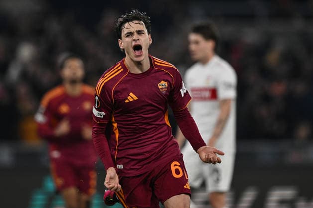 As Roma 22 01 2026 - Europa League Roma-Stoccarda foto Antonello Sammarco Image nella foto: esultanza gol Nicolo™ Pisilli 
