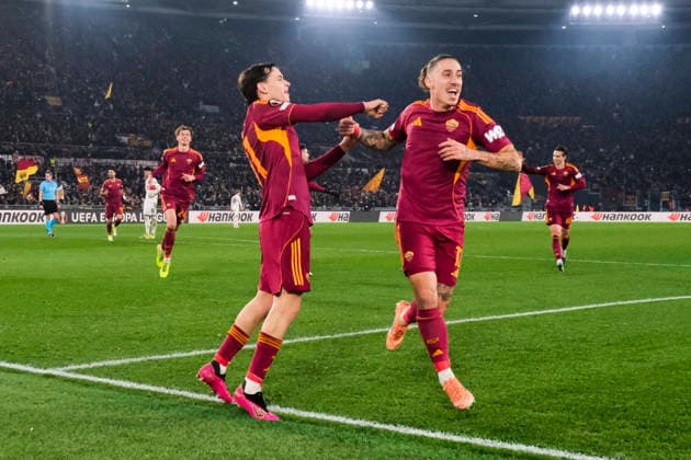 UEFA Europa League phase match day 7 AS Roma vs VfB Stuttgart Roma™s Italian midfielder Niccolo Pisilli celebrates after scoring a goal of 1-0 during UEFA Europa League phase match day 7 between AS Roma vs VfB Stuttgart at Olimpico stadium on November 22, 2026 in Rome, Italy. _DSF7588 Copyright: xAntonioxBalascox