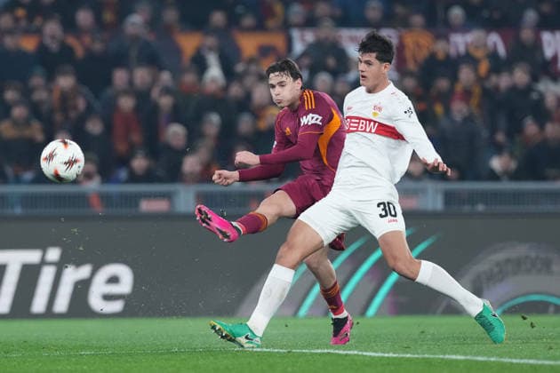 Roma™s Niccolo Pisilli gol during the Uefa Europa League soccer match between Roma and VFB Stuttgart at the Olympic Stadium in Rome, Italy - Thursday, January 22, 2026. - Soccer .  Copyright: xAlfredoxFalcone LaPressex