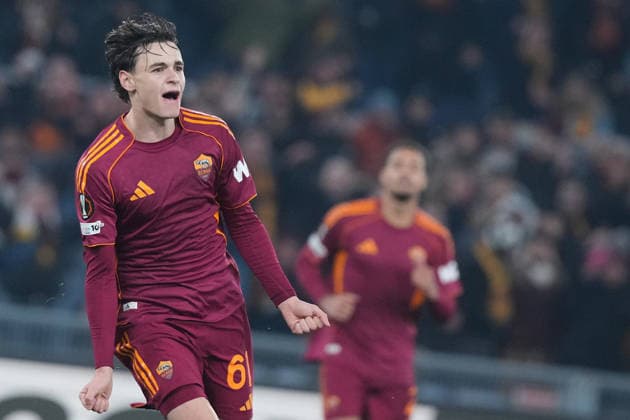 Roma™s Niccolo Pisilli celebrates after scoring during the Uefa Europa League soccer match between Roma and VFB Stuttgart at the Olympic Stadium in Rome, Italy - Thursday, January 22, 2026. - Soccer .  Copyright: xAlfredoxFalcone LaPressex