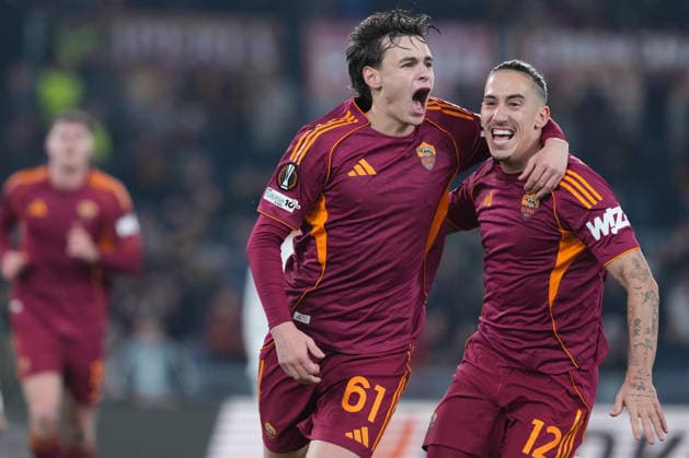 Roma™s Niccolo Pisilli celebrates after scoring during the Uefa Europa League soccer match between Roma and VFB Stuttgart at the Olympic Stadium in Rome, Italy - Thursday, January 22, 2026. - Soccer .  Copyright: xAlfredoxFalcone LaPressex