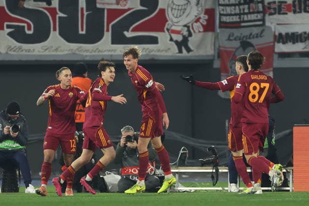 January 22, 2026, Rome, Lazio, Italy: RomaÃ¢â‚¬â ¢s Niccolo Pisilli celebrates after scoring their first gol during the UEFA Europa League 2025 26 League Phase MD7 match between AS Roma and VfB Stuttgart at Stadio Olimpico on January 22, 2026 in Rome, Italy Rome Italy - ZUMAl131 20260122_zsp_l131_012 Copyright: xCiroxDexLucax