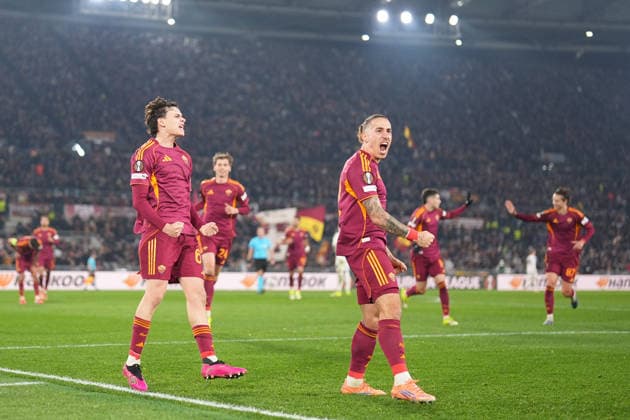 Roma™s Niccolo Pisilli celebrates after scoring during the Uefa Europa League soccer match between Roma and VFB Stuttgart at the Olympic Stadium in Rome, Italy - Thursday, January 22, 2026. - Soccer .  Copyright: xAlfredoxFalcone LaPressex