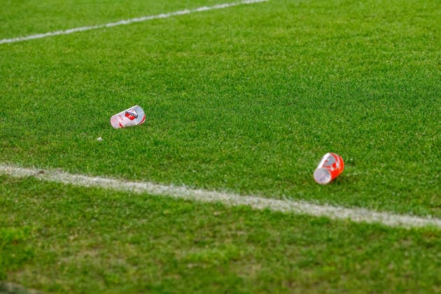 2026-01-22 FC Utrecht v KRC Genk - UEFA Europa League, League phase, MD7 UTRECHT, NETHERLANDS - JANUARY 22: Cups on the pitch during the UEFA Europa League, League phase, MD7 match between FC Utrecht and KRC Genk at Stadion Galgenwaard on January 22, 2026 in Utrecht, Netherlands. Utrecht Stadion Galgenwaard Netherlands Content not available for redistribution in The Netherlands directly or indirectly through any third parties. Copyright: xBenxGalx