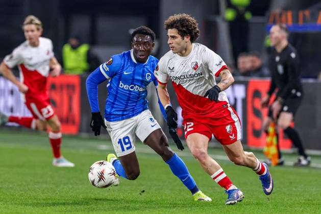 2026-01-22 FC Utrecht v KRC Genk - UEFA Europa League, League phase, MD7 UTRECHT, NETHERLANDS - JANUARY 22: Miguel Rodriguez of FC Utrecht runs with the ball during the UEFA Europa League, League phase, MD7 match between FC Utrecht and KRC Genk at Stadion Galgenwaard on January 22, 2026 in Utrecht, Netherlands. Utrecht Stadion Galgenwaard Netherlands Content not available for redistribution in The Netherlands directly or indirectly through any third parties. Copyright: xBenxGalx