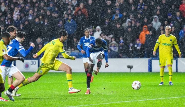 Mohamed Diomande of Rangers scores to give Rangers a 1-0 lead. Rangers v Ludogorets, UEFA Europa League, Group Stage, Football, Ibrox Stadium, Glasgow, Scotland, UK - 22 Jan 2026Glasgow Ibrox Stadium Scotland United Kingdom EDITORIAL USE ONLY No use with unauthorised audio, video, data, fixture lists, club league logos or live services. Online in-match use limited to 120 images, no video emulation. No use in betting, games or single club league player publications. Copyright: xStuartxWallace Shutterstockx 16348417f